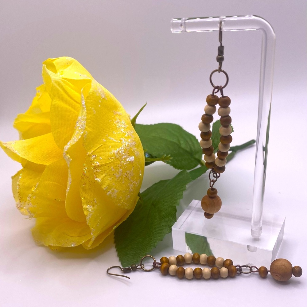Handmade wooden bead earrings. 2” long.